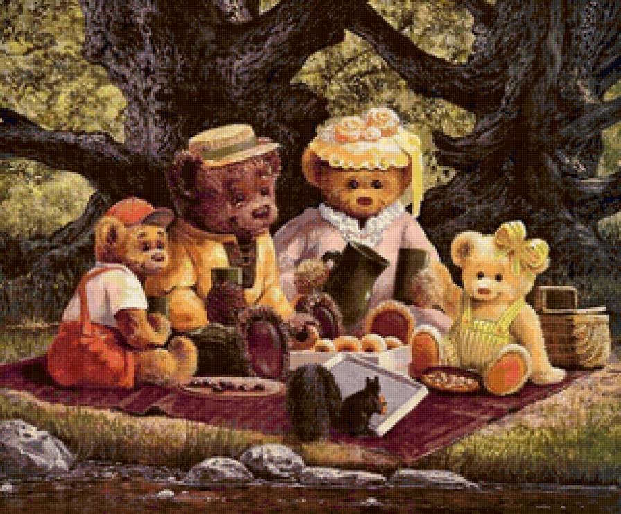 Медведи на пикнике - игрушка, медведь, природа, семья - предпросмотр