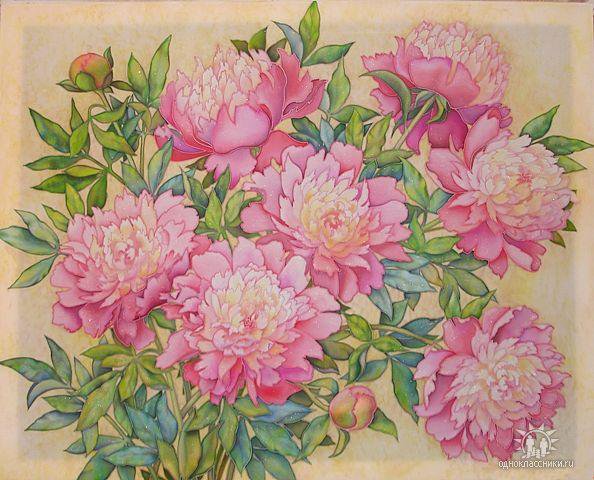 пионы - живопись, пионы, цветы - оригинал