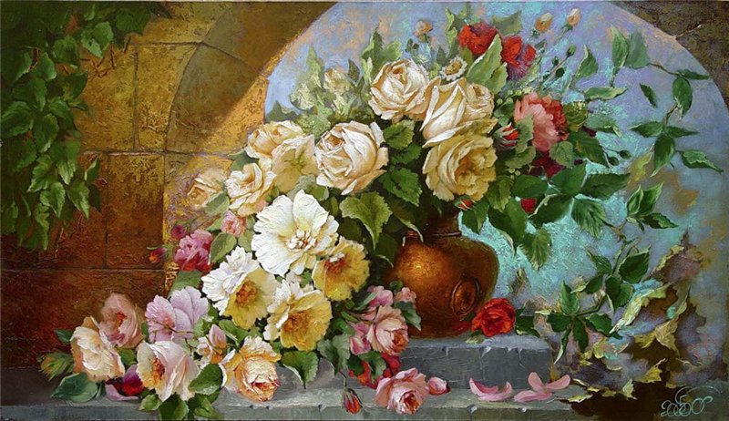 Розы в окне замка - цветы, роза - оригинал