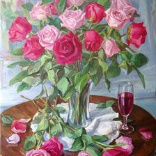 Оригинал схемы вышивки «розы в вазе» (№74845)