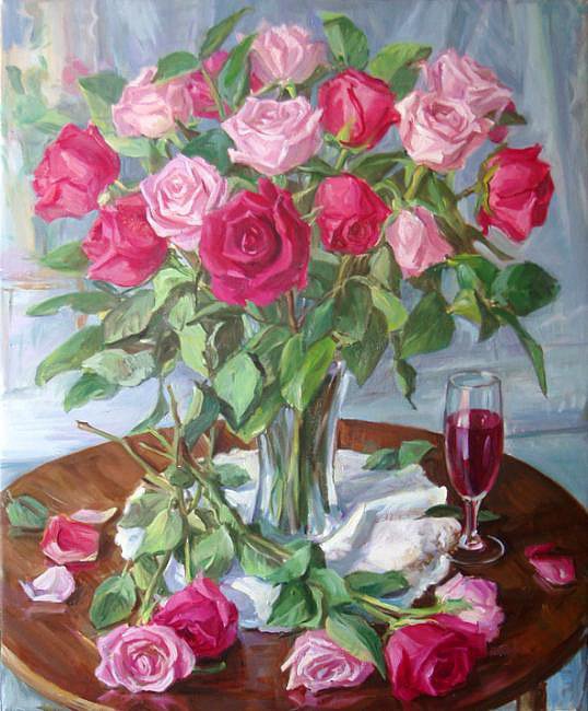 розы в вазе - розы, цветы, картина - оригинал