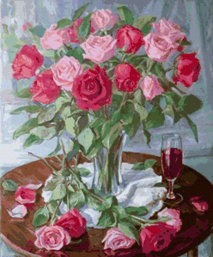 розы в вазе - цветы, картина, розы - предпросмотр