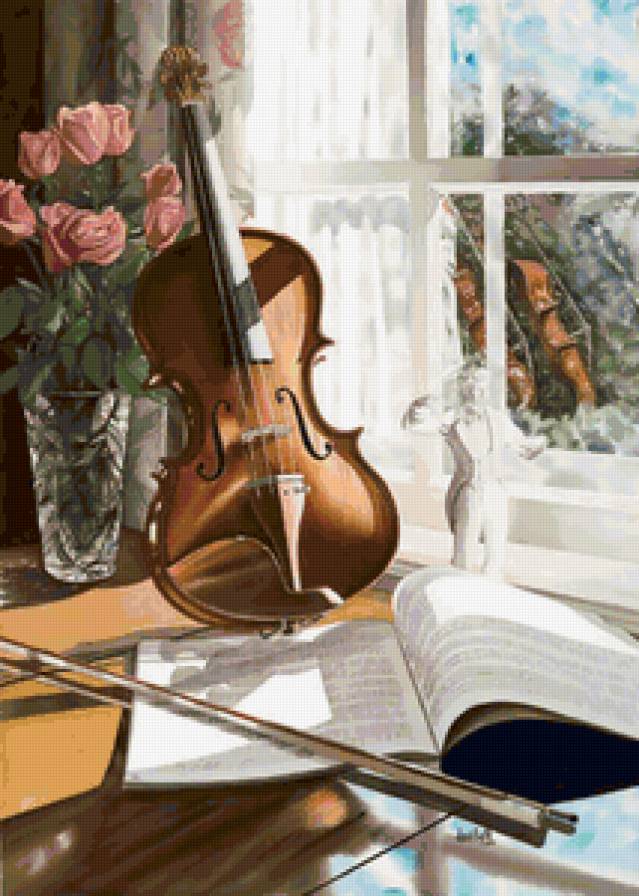 Натюрморт. Скрипка. - музыка, скрипка, натюрморт, цветы - предпросмотр