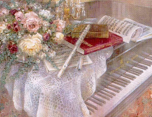 Творческий беспорядок - флейта, цветы, фортепиано, музыка, искусство - оригинал