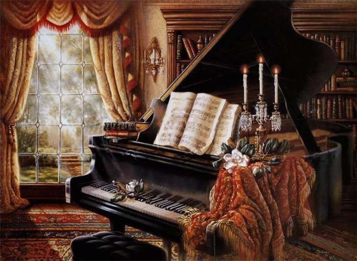 Старый рояль - рояль, цветы, музыка, искусство - оригинал