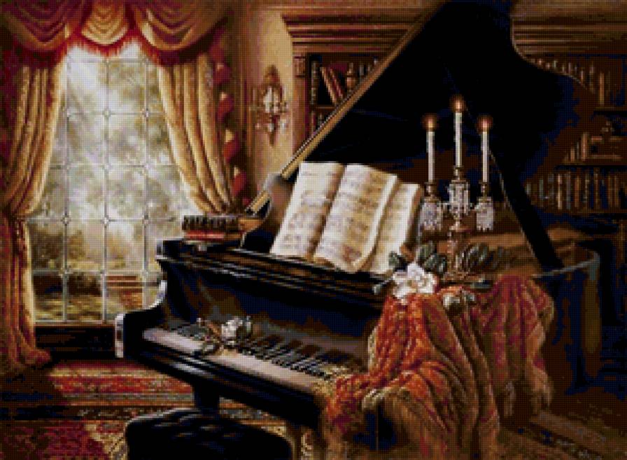 Старый рояль - цветы, музыка, искусство, рояль - предпросмотр