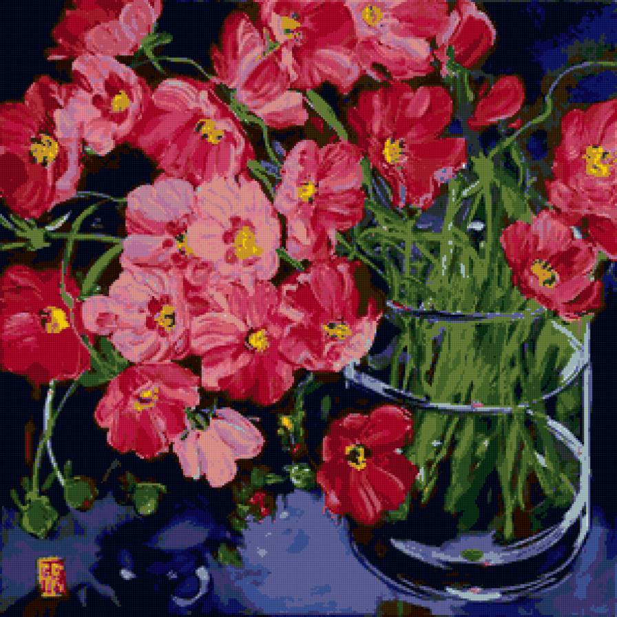 Подушка с красными цветами - букет, подушка, цветы - предпросмотр