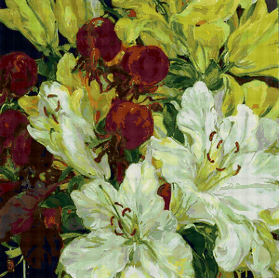 Подушка "Лилии" - подушка, цветы, букет, лилии - предпросмотр