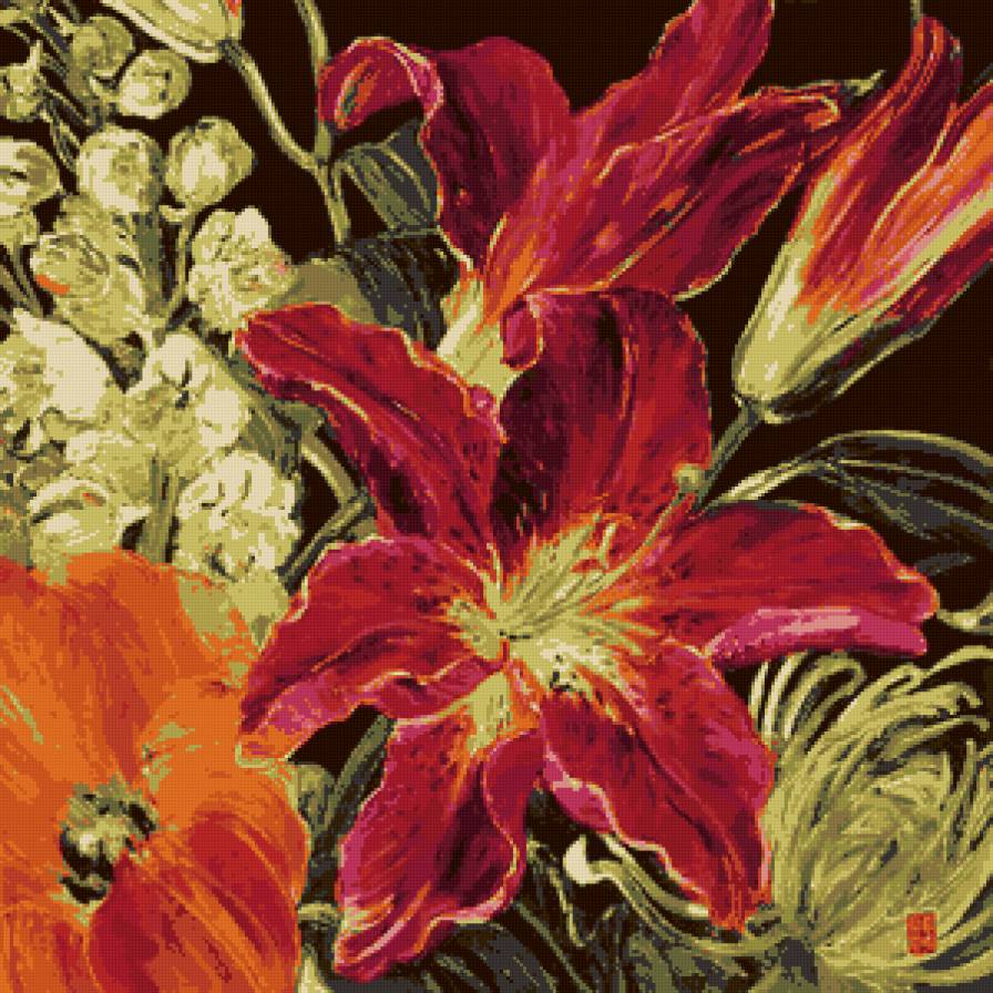 Подушка "Лилии" - лилии, подушка, тюльпаны, букет, цветы - предпросмотр