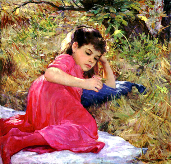 Созерцание - цветы, лето, девушка, поле, пейзаж - оригинал