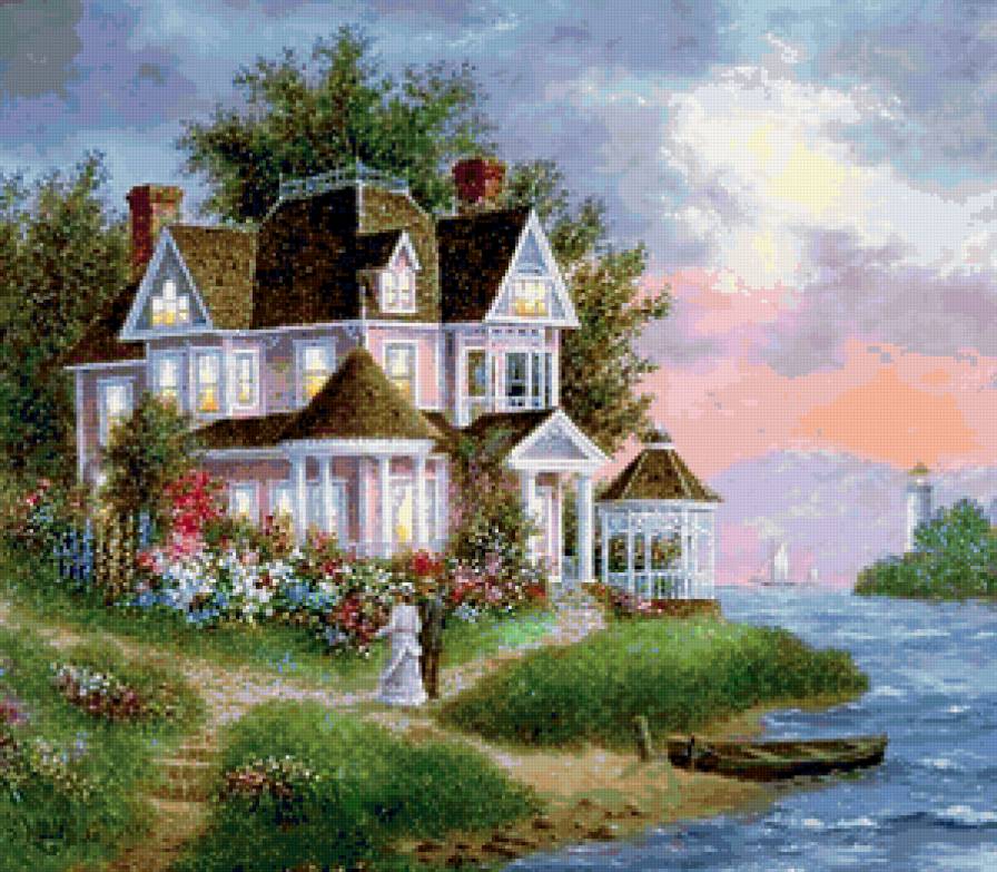 Красивый домик у моря - пейзаж, море, домик - предпросмотр