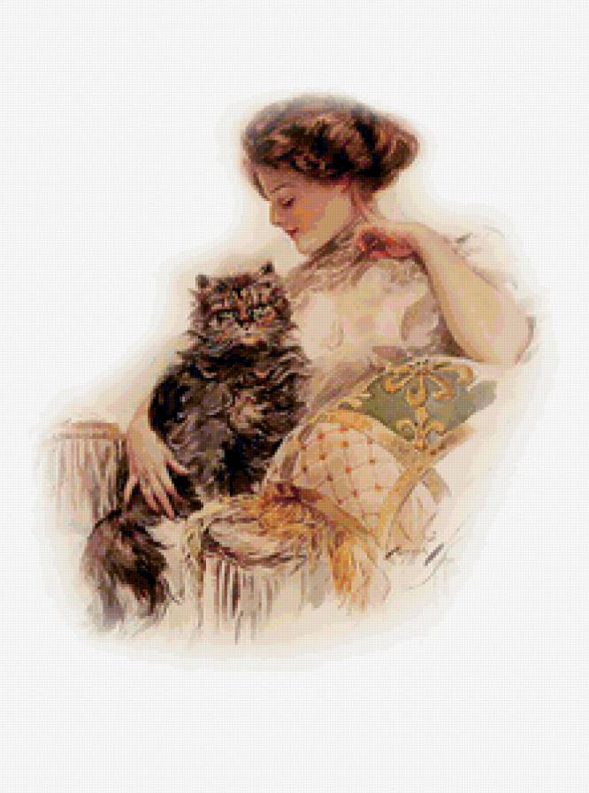 Серия "Портрет" - девушка, животные, кошки - предпросмотр