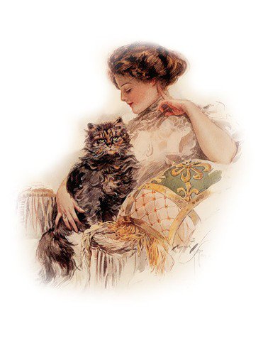 Серия "Портрет" - кошки, девушка, животные - оригинал