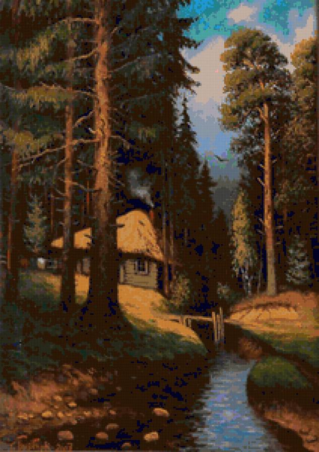 Серия "Пейзаж. Лето" - река, лето, лес, домик, пейзаж - предпросмотр