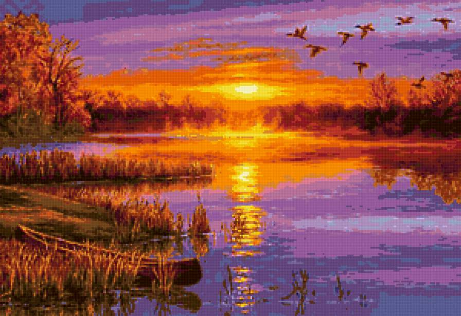 Закат над речкой - закат - предпросмотр