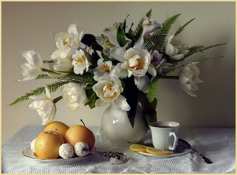 белые цветочки - цветы, натюрморт - оригинал