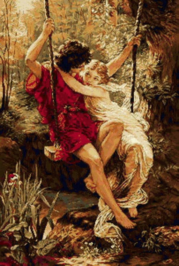 Качели - природа, влюбленные - предпросмотр