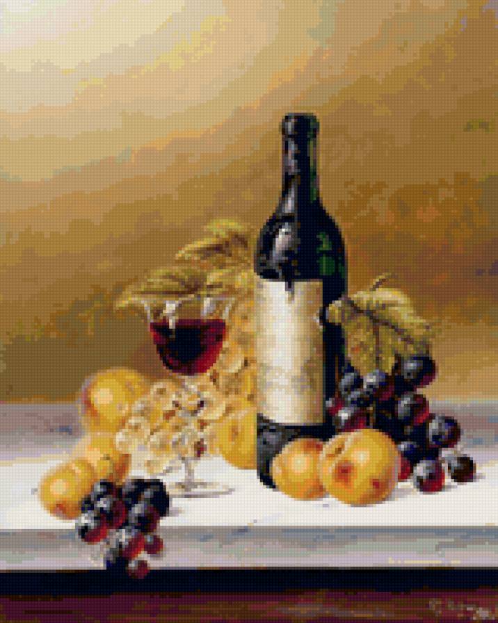 натюрморт с вином - натюрморт, ягоды, фрукты - предпросмотр