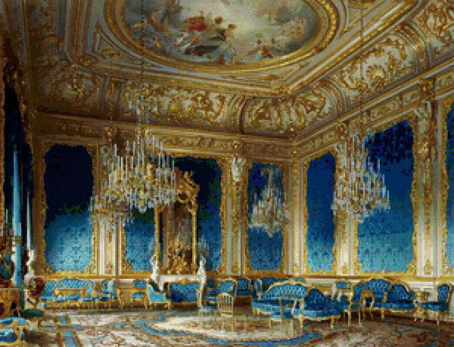 СЕРИЯ "ОСОБНЯК БАРОНА ШТИГЛИЦА". ГОЛУБАЯ ГОСТИНАЯ - фреска, мебель, картины, 19 век, позолота, ковер, люстры. свечи - предпросмотр