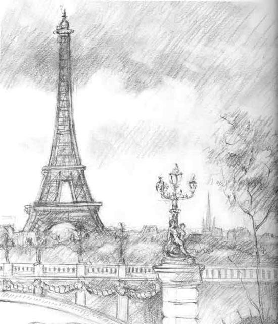 Париж - рисунок, эйфелева башня, город - оригинал