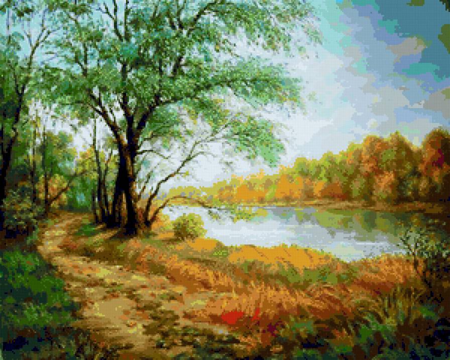 Осеннее озеро - деревья, природа, красота природы, река, пейзаж, осень, осенняя - предпросмотр