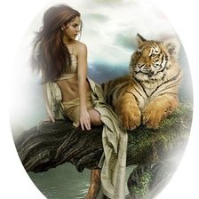 Оригинал схемы вышивки «Девушка и тигр» (№76753)