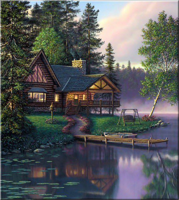 дом на берегу реки - река, дом, природа - оригинал