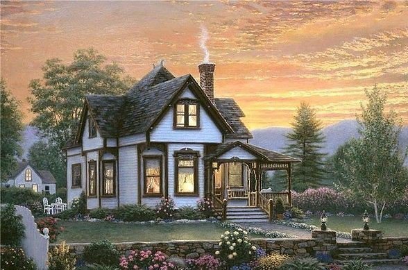 7 - пейзаж, домик, картина, искусство - оригинал