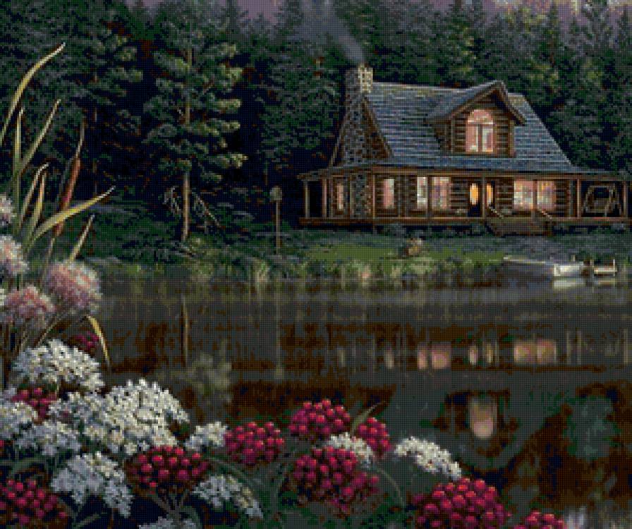 12 - домик, искусство, пейзаж, картина - предпросмотр