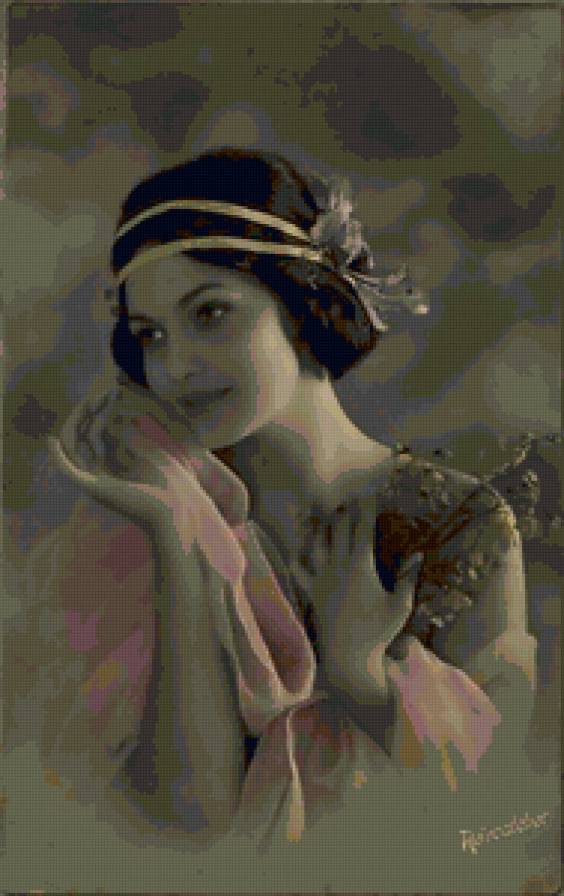 винтажная открытка - ретро, винтаж, девушка - предпросмотр