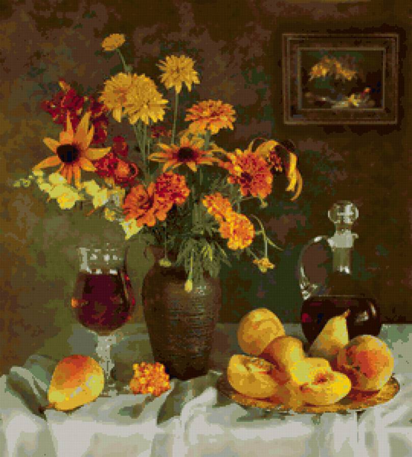 №77102 - букет, фрукты, цветы, натюрморт - предпросмотр