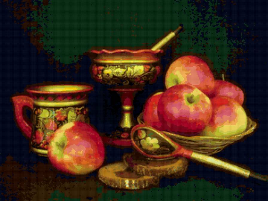 №77168 - яблоки, роспись, натюрморт, фрукты, хохлома - предпросмотр