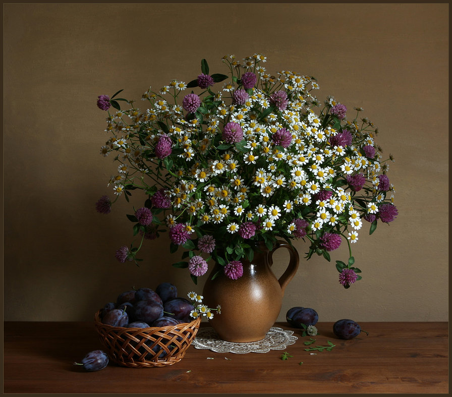 №77176 - букет, натюрморт, цветы, фрукты - оригинал