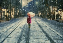 Вечер - город, зима, вечер, зонт - оригинал