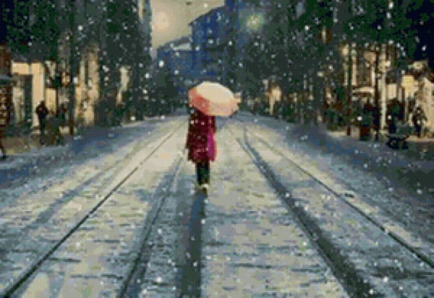 Вечер - зима, зонт, вечер, город - предпросмотр