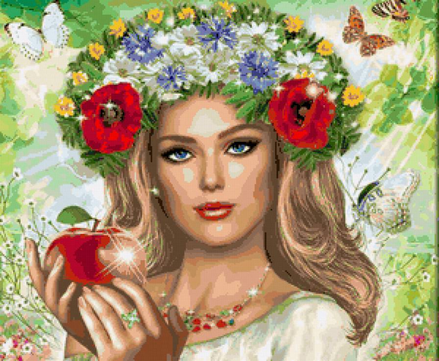 Девушка-весна - маки, бабочки, цветы, красавица, природа, девушка, весна, венок - предпросмотр