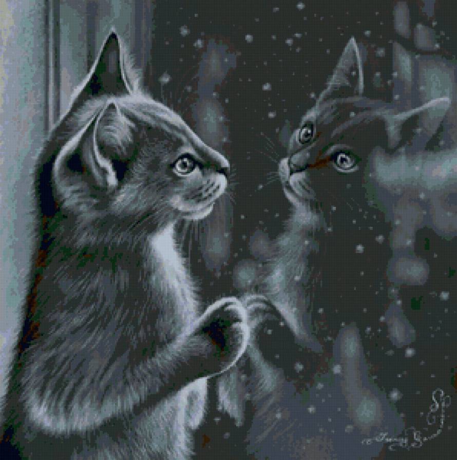 котик - животные, кошка, картина, коты, кошки, черно-белое - предпросмотр