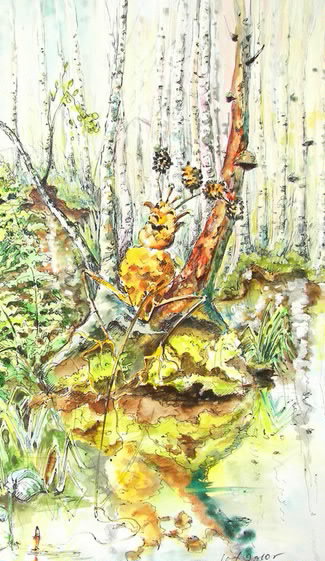 на болоте Ольга Цурина - болото, вода, лес, пень - оригинал