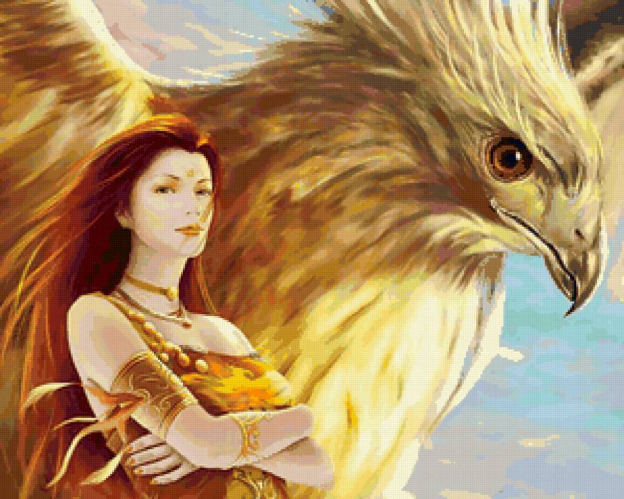 Девушка и орел - живопись, птицы, девушка - предпросмотр