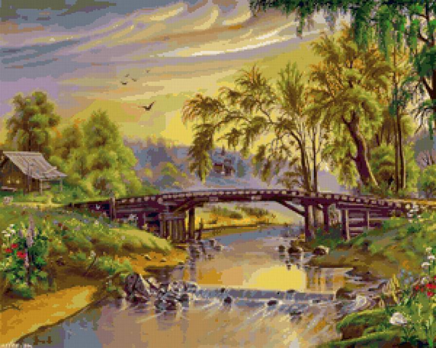 мост через речку - река, лето, мост, пейзаж - предпросмотр