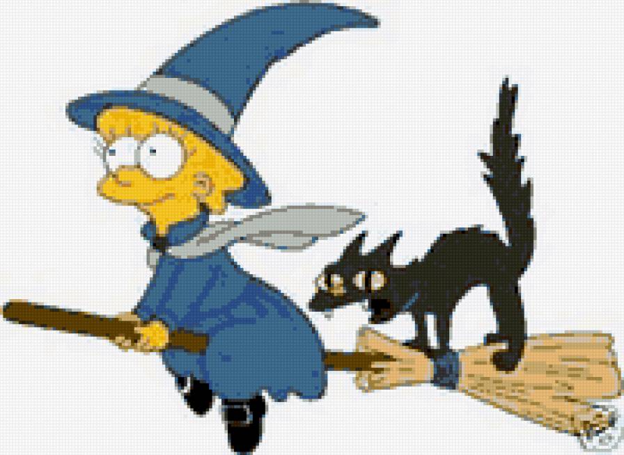 №78061 - мультик, лиса, хеллоуин, ведьма, метла, кот - предпросмотр