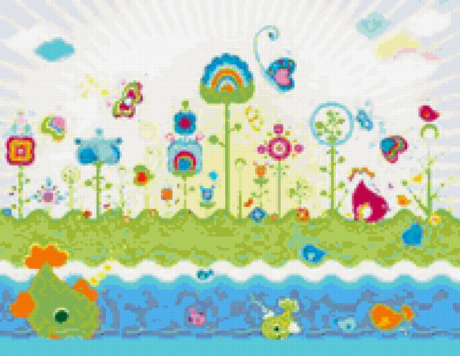 для детской - цветочки, рыбки - предпросмотр