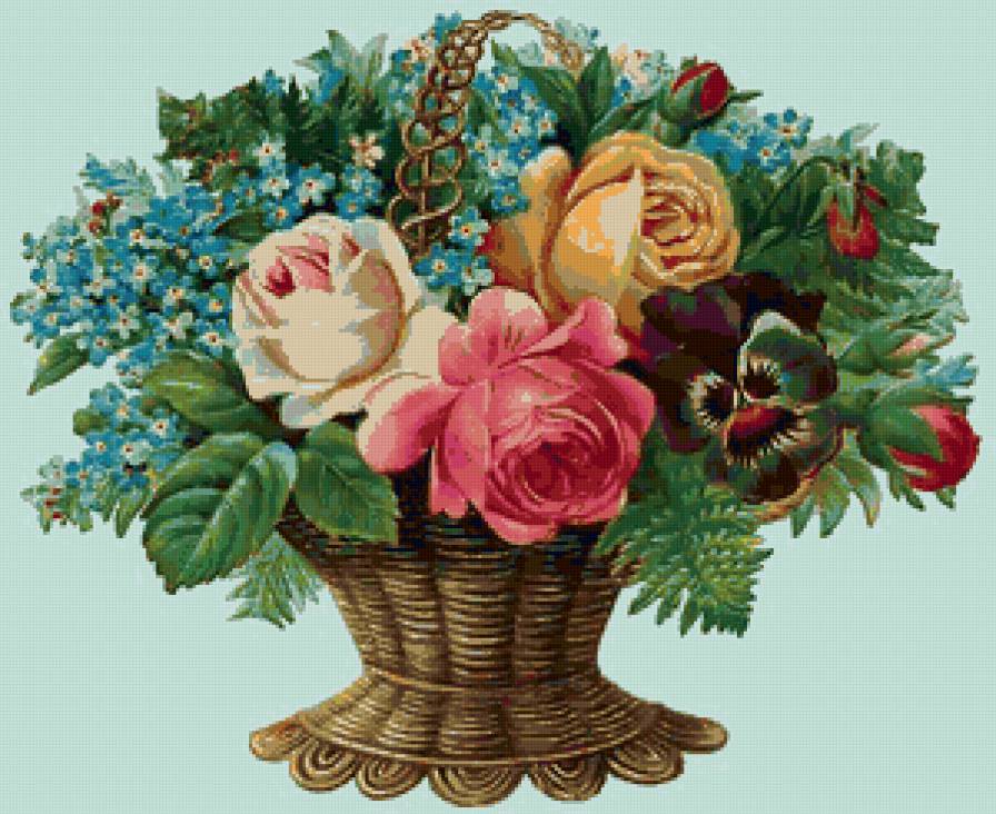 789 - винтаж, цветы, корзина, букет - предпросмотр