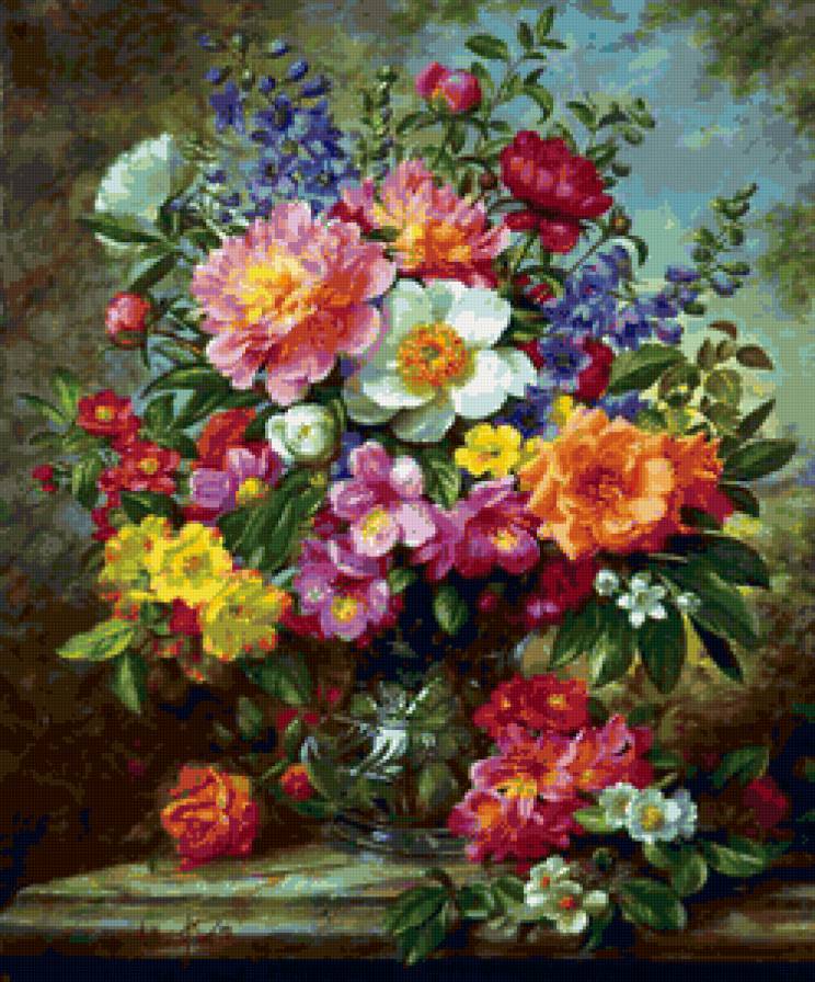 цветы в вазе - цветы, ваза, букет, картина, исскуство - предпросмотр