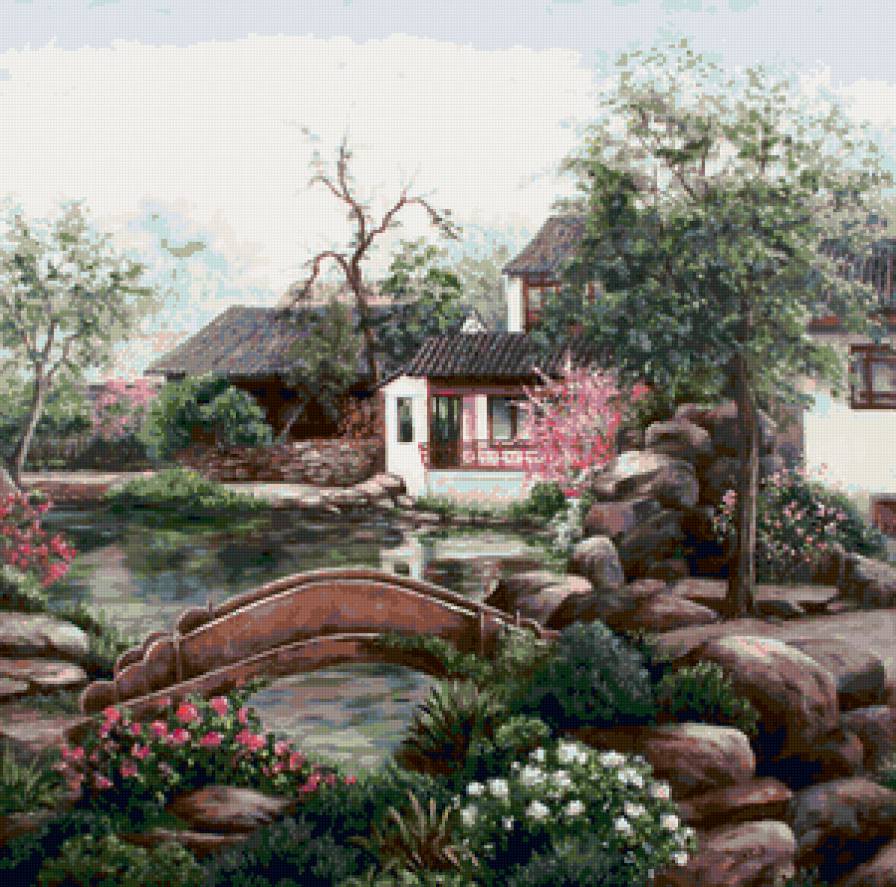 картина - мост, мостик, природа - предпросмотр