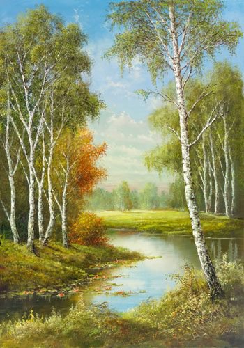 785 - природа, береза, река, лес - оригинал