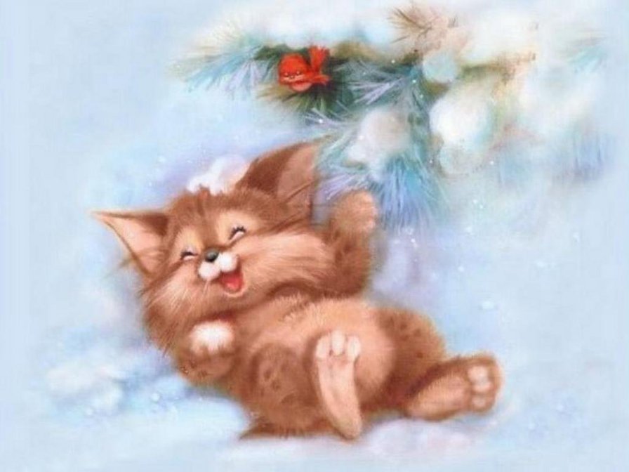 Котик в снегу - зима, снег, котенок - оригинал