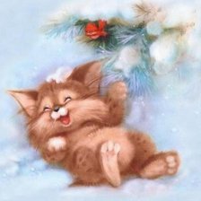 Оригинал схемы вышивки «Котик в снегу» (№79525)