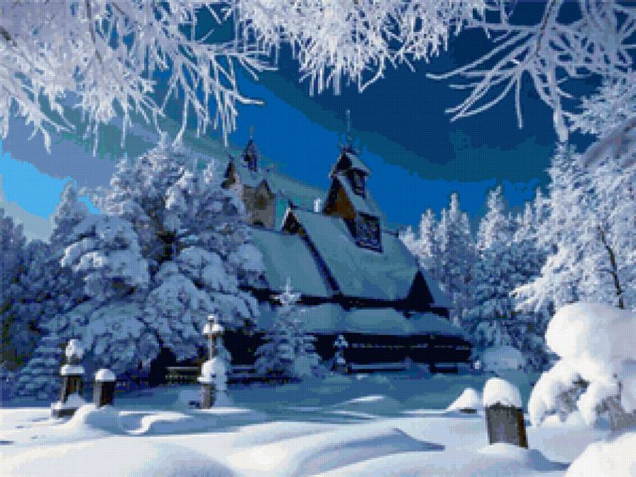 Зима - зима, домик, снег, пейзаж, природа - предпросмотр
