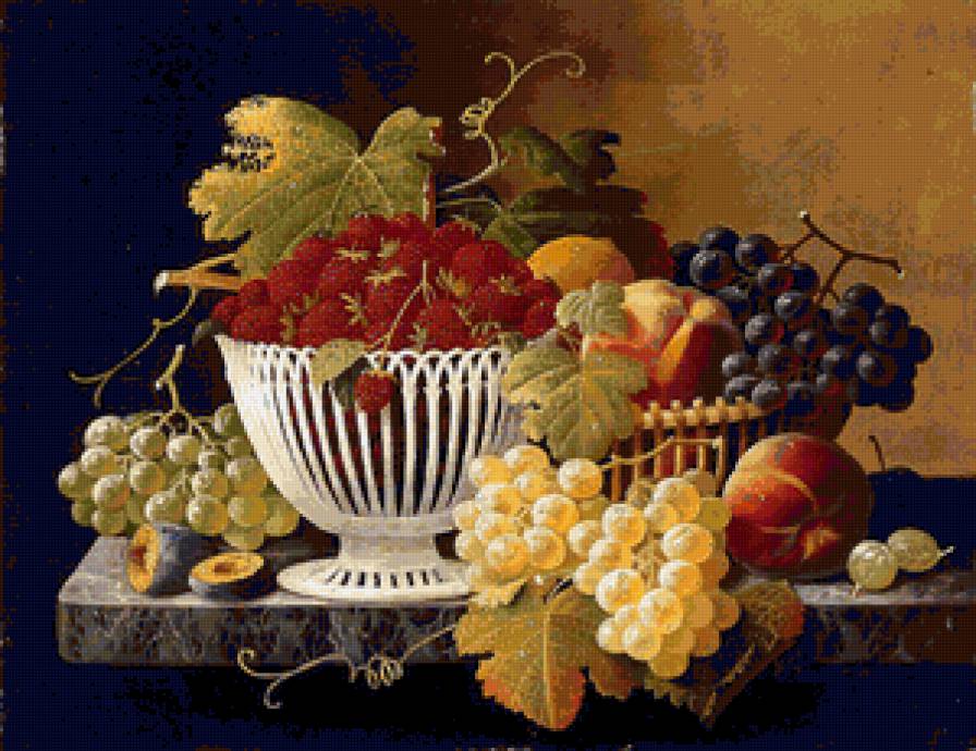 Натюрморт с фруктами - малина, фрукты, виноград, ягоды - предпросмотр